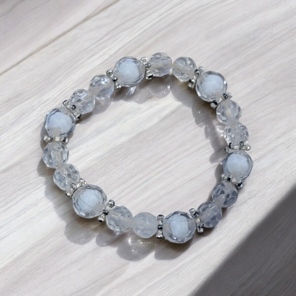 Irredescent Clear and Silver Stretch Bracelet